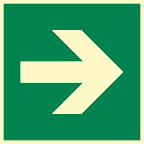 Schild Richtungspfeil rechts – Rettungszeichen ASR A1.3 / ISO 3864, Hart-PVC langnachleuchtend 55/8 mcd DIN 67510 Leuchtklasse B, 200 x 200 mm, robust & wetterfest, Made in Germany