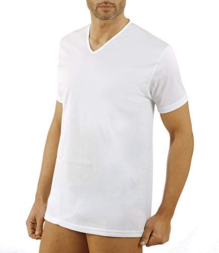 AXIOM Maglietta M/M di Cotone Filo di Scozia Scollo a V (Bianco, 6)