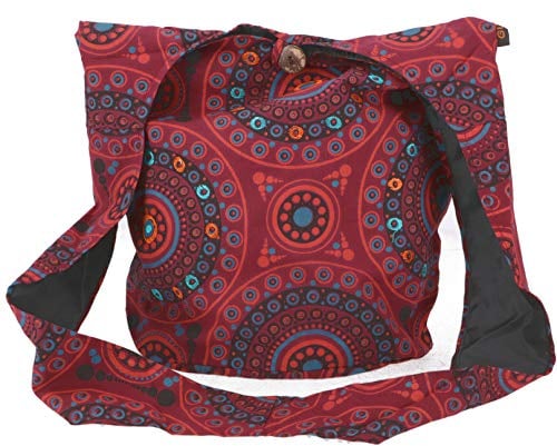 GURU SHOP Sadhu Bag, Ethno Shopper, Bestickter Schulterbeutel - Bordeauxrot, Unisex - Erwachsene, Synthetisch, 30x32x20 cm
