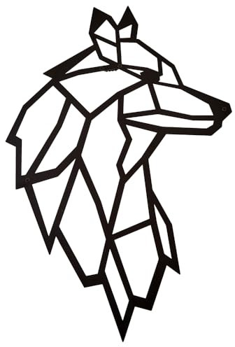 Hansmeier® Wanddeko Motiv Wolf - Schwarz 38 x 55 cm - Wasserfest, schlicht, modern - Für Außen und Innen - Metall-Dekoration im Industrial Style