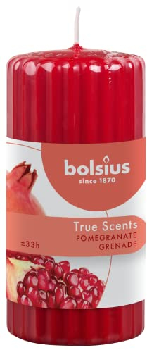 Bolsius True Scents Candela a Colonna profumata Ribbed Pillar 120/58, Cera, Rosso, Medium