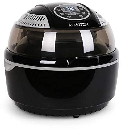 Klarstein VitAir Fryer - Friteuse à air chaud, Grillade, Halogène infrarouge, 1400W, Sans préchauffage, Nettoyage facile, Accessoires nombreux, 50-230°C, Noir