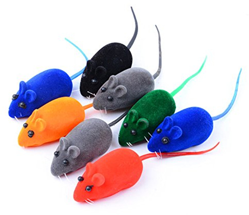 Eighty Katzenspielzeug, Mäuse, beflockte Maus, interaktiv, quietschende Mäuse, Geräusche, schöne Ratten, Mäuse, falsche Maus, Spielspielzeug, zufällige Farbe, 8 Stück
