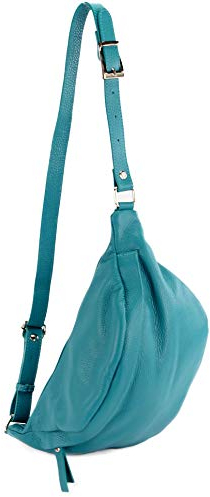 modamoda de - T77 - ital. Hüfttasche Bauchtasche Brusttasche Medium aus weichem Leder, Farbe:Türkisblau