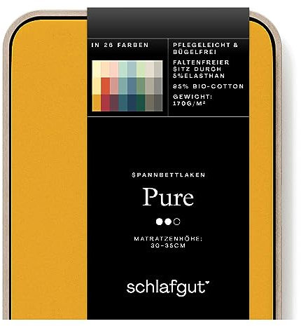 Schlafgut Pure Spannbettlaken 120x200cm bis 130x220cm - 95% Biobaumwolle, 5% Elasthan, Oeko-TEX Zertifiziert, Yellow Deep, Matratzenhöhe bis 35cm