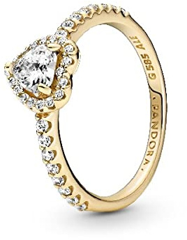 PANDORA Damen Ring Erhöhtes Herz 14k Gold, Zirkonia 159139C01 48