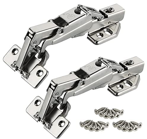 2 Bisagras Cocina 165°-175°, Superposición Total con Cierre Suave, Acero Niquelado, Ajuste 3D para Puertas 14-26mm (Cazoleta 35mm, 18 Tornillos Incluidos)