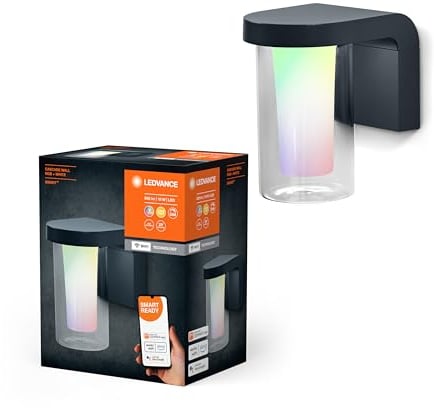 LEDVANCE SMART+ WI-FI CASCADE RGBW 18cm- dimmbare LED Wandleuchte dunkelgrau für Außen mit hochwertigem Aluminium-Gehäuse, RGB-Farbsteuerung, 10 W, 3000 Kelvin warmweiß, 420 Lumen, IP44