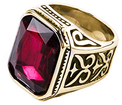 PAURO Herren Edelstahl Jahrgang Hochzeit Versprechen Zirkonia Ring mit Großem Stein Gold Schwarz Violett Rot Größe 65 (20.7)