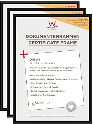 walther design Bilderrahmen schwarz 21 x 29,7 cm (DIN A4) mit Kunstglas 3er Pack, New Lifestyle Kunststoffrahmen KVX130B3