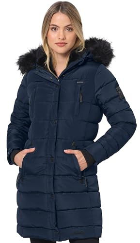 Navahoo Winterjacke Damen - Wasserabweisend, Warm, Kapuze, Winddicht - Wintermantel Lang, Mantel Frauen, Teddyfell gefüttert - Stehkragen, 7 Taschen, verlängerter Zipper