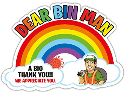 Thank You Bin Man Wheelie Bin Sticker Key Workers Rainbow Refuse Collectors 200mm x 145mm