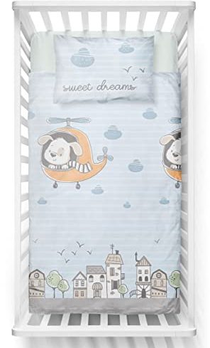 Kinder Bettwäsche 100 x 135 | Sweet Dreams Blau |Babybettwäsche für Kleinkinder mit Kissen 40 x 60 cm | 100% Baumwolle