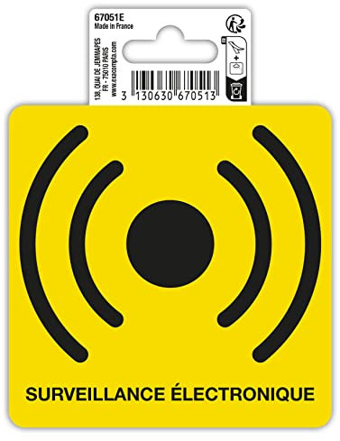Exacompta - Réf. 67051E - 1 pictogramme adhésif Surveillance électronique - En vinyle PVC traité anti-dérapant - Finition brillante - Dimensions : 10 x 10 cm Coloris : noir sur fond jaune
