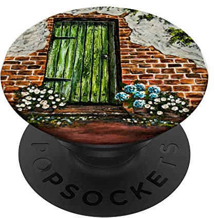 Illustration de porte d'entrée en bois de teck vert PopSockets PopGrip Interchangeable