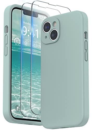 SURPHY Silikon Hülle Kompatibel Mit iPhone 14, Displayschutzfolie, Kameraschutz, Handyhülle Schutzhülle 6,1 Zoll 2022 (Agavengrün)
