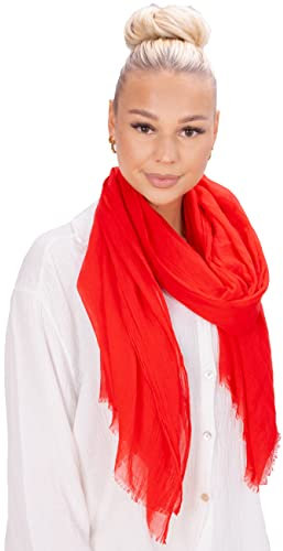 Lolus Eleganter dünner, leichter und weicher Uni Damen Schal mit kurzen Fransen - Alessandra (A28 rot)