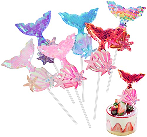 Toddmomy 6 Stück Meerjungfrau Kuchendeko, Glitzer Meerjungfrau Torten Deko für Ocean Theme Topper Mermaid Party Partyzubehör