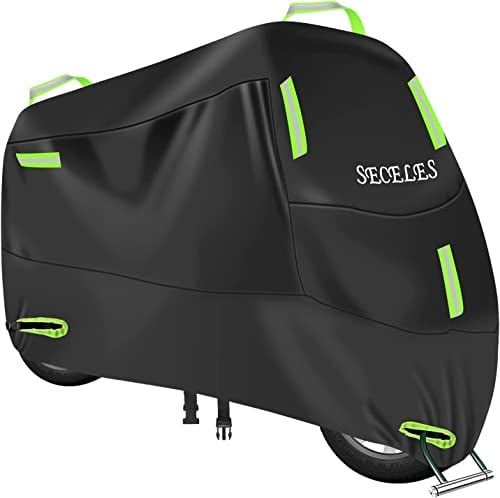 300D Motorrad Abdeckplane Outdoor Motorradabdeckung Winterfest Wasserdichten Oxford Motorradgarage Abdeckplane für Motorrad Roller mit 7 Reflektionsstreifen und 2 Schlossloch (L:220x95x110 cm)