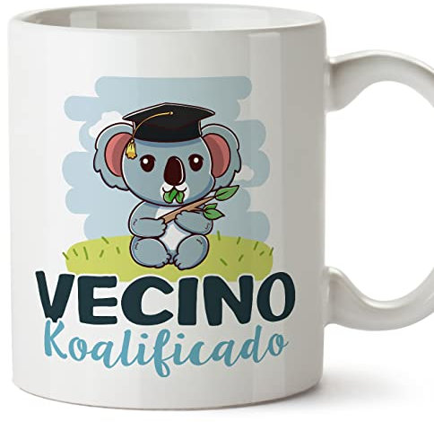MUGFFINS Tazas para VECINO - En Español - Koalificado/koalificada - 11 oz / 330 ml - Regalo original y divertido