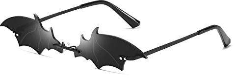 YUELUQU Feuer Flamme Sonnenbrille für Frauen Rimless Party Nette Abschlussball Halloween Gläser Mode Welle Rimless Gläser Für Frauen Männer... (bat schwarz2)