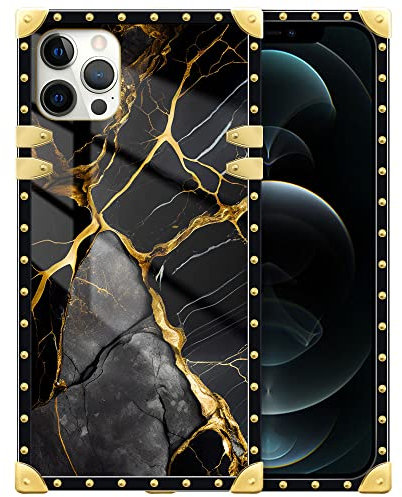 DAIZAG Compatible with iPhone 11 Case Black Gold Natural Marble Pattern Phone Case Golden Square Shockproof Phone Case Cover Gift for Apple iPhone 11