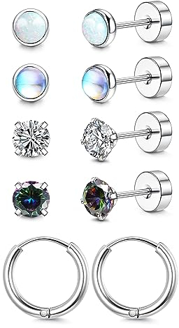 FIOROYAL G23 Titan Ohrstecker für Damen Herren Gesundheitsstecker Zirkonia Mondstein Ohrringe Hypoallergen Creolen Medizinische Ohrstecker Kinder Helix Piercing Set