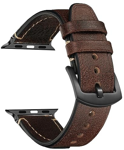CeiBand Leder Armband für Apple Watch Series 12 46mm/42mm/44mm/45mm/49mm | Vintage Leder Ersatz Armband Dornschließe Uhrenarmband für iWatch Ultra4/3/2 Series 12/11 10 9 8 7 6-1 SE3 (Kaffeefarbe)