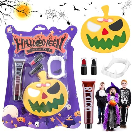 TOPJOWGA Maquillaje de Halloween Kit de Pintura Cuerpo, Pinturas Cara para Niños, Pintura Corporal y Facial, Dientes de Vampiro, Maquillaje para Cuerpo para Halloween, Carnaval, Maquillaje Facial (A)