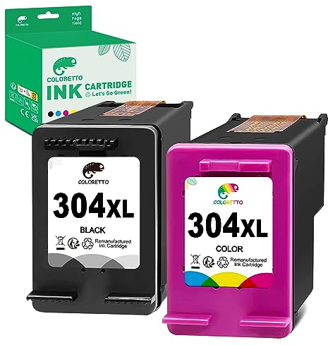 COLORETTO 304XL Cartuchos de Tinta para HP 304 XL Negro y Color Compatible con HP DeskJet 2600 2620 2630 3700 3720 3730 3750 3760 3762 Envy 5010 5020 5030 5032 Remanufacturado