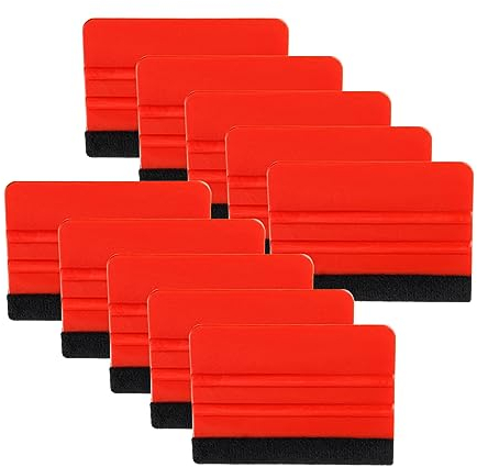 JNNJ 10Pcs Rakel aus Kunststoff mit Filzrand, Universal Filzrakel für Vinyl, Hochwertige Folien-Rakel zur Verklebung von Folie Wandtattoo Fensterfolie(Rot)