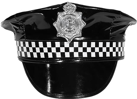 TiaoBug Polizistin Mütze Polizeimütze Polizei Hut Kapitän Hut Kapitän Kappe Cop Cap Cosplay Polizei Uniform Zubehör Fancy Dress Up Fasching Karneval Verkleidung A Schwarz Einheitsgröße