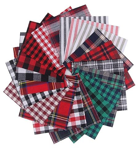 Yurosiay 20 Stück Karierte Baumwollstoff Weihnachten Karierter Streifen Stoff Klassisch Weihnachtsstoff Kariert Soff Patchwork Soff DIY Quilten Karierte Bedruckte Stoffe zum Nähen 25×25cm