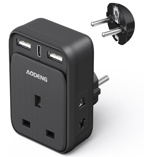 UK to European Plug Adaptor with 3 USB Ports(1 20W USB C Ports) and 2 Shaver Adapter Plug for Universal Shaver/Toothbrush, European Plug Adapter for Germany Spain Greece Iceland Poland etc (Type E/F)