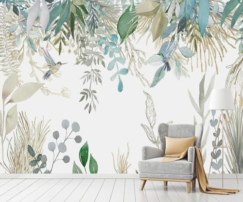 Papier Peint Panoramique Nature Jungle 3d Soie, 410 X 280 cm Papier Peint Jungle Tropical - Feuilles, Fleurs, Oiseaux Grandes Murales Poster pour Salon, Adulte Chambre d'enfants Décoration
