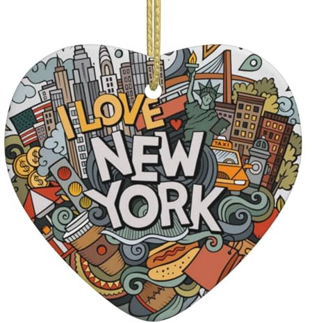 Cartoon Cute New York American Theme Art Print Christmas Tree Ceramic Hanging Christmas Ornaments Christmas Ceramic Decorations