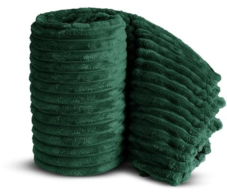 Velosso Chunky Ribbed Thick Super Soft Faux Fur Mink Ribbed Cord Blanket Bed Throwover Sofa Lounge Throw Blanket (Emerald Green, 200 x 240cms)