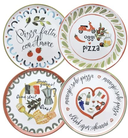 Tognana SET 4 PIATTI PIZZA IN PORCELLANA CM33 DECORO ASSORTITO LINEA CINZIA