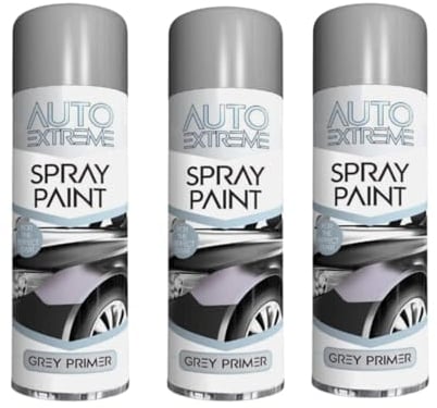 PEBBLE HUG All Purpose Spray Paint, Grey Primer Aerosol Paint, Ideal and Perfect Finish for Cars, Bikes, Vans, Metal and Wood, Quick Drying, 250ml (3 Pcs)