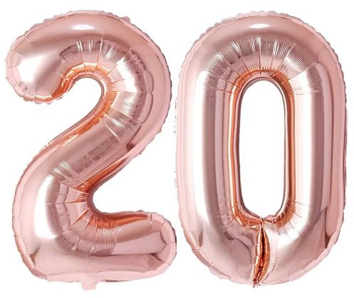 Vthoviwa 32 Zoll Luftballon Zahlen 20 Rosegolden, Number Luftballon 20. Geburtstag Foil Ballon, 0123456789,10-19,20-25,30,40,50,60,70,80,90, Folienballon 20 Party Dekoration