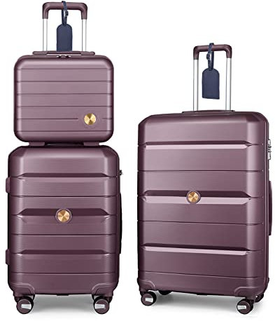 Sea choice Kofferset 3 Teilig Handgepäck Hartschalen Trolley Koffer mit Beautycase Leichtgewicht Polypropylene Reisekoffer Sets mit TSA Schloss 4 Doppel-Rollen