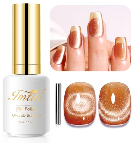 Imtiti Cat Eye Gel Nail Polish, 15ml Nude Brown Crystal Glitter Cat Eye Gel Polish With Magnet Magnetic Gel Nail Polish Holographic Galaxy Sparkly Soak Off UV Led Manicure Nail Salon Kit