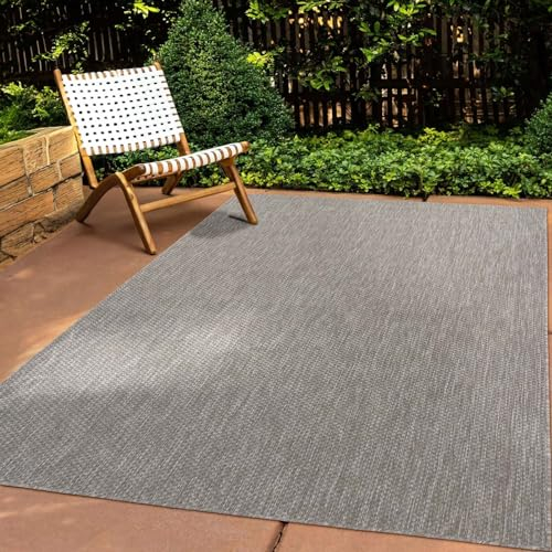 In & Outdoor Teppich Wetterfest Wohnzimmer Balkon Küchenteppich Terrassenteppich Flachgewebe Sisaloptik Meliert Einfarbig grau 300x400 cm