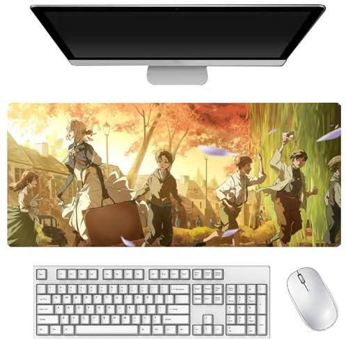 Violet Evergarden Tapis de souris de jeu Anime Motif impression 3D Bords cousus Caoutchouc naturel Sous-main de bureau étanche Accessoires PC pour gamer bureau maison 40 x 90 cm