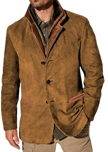 Veste de pilote Coupe-vent Aspect daim Cuir synthétique Veste de travail Veste en daim pour homme Manteau long Vintage Col à revers pour Hommes Veste Homme Printemps éTé
