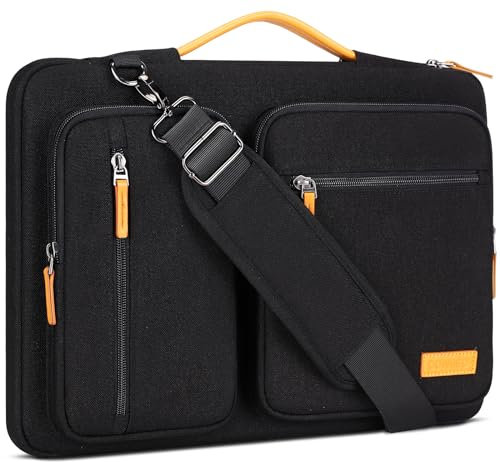 DOMISO Funda Maletin Bolsa Ordenador Portátil 15,6 Pulgadas Bandolera Mensajero para Portátiles y Netbooks Impermeable Bolsa con Cremallera Compatible con Thinkpad Ideapad HP DELL,Negro