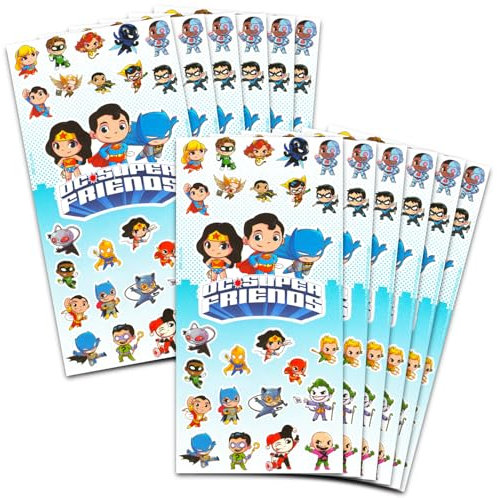DC Super Friends - Confezione da 12 fogli adesivi Justice League, per feste di compleanno per bambini, set di forniture per feste di Superman
