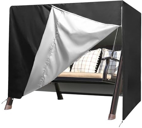 SABUIDDS 3 Seater Garden Swing Cover Waterproof 420D Oxford Windproof Anti-UV Swing Chair Covers Heavy Duty Fabric Outdoor Patio Garden Hammock Cover with Zips, 220 x 125 x 170 cm