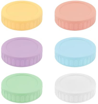 Desenda 6 PCS Colored Plastic Mason Jar Lids with Gaskets 70mm Regular Mouth Food Storage Caps Reusable Jar Lids for Mason Canning