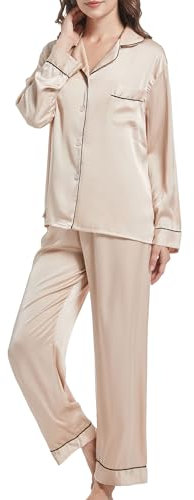 JCQIGOA Seta Donna Pigiama a Maniche Lunghe Set Loungewear da Notte